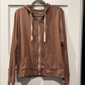 Zyia Brown Zip-Up Hoodie with Cream Accents